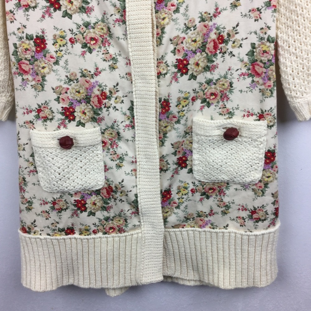 Anthropologie HWR Cardigan Sweater S Cream Floral - Picture 3 of 8